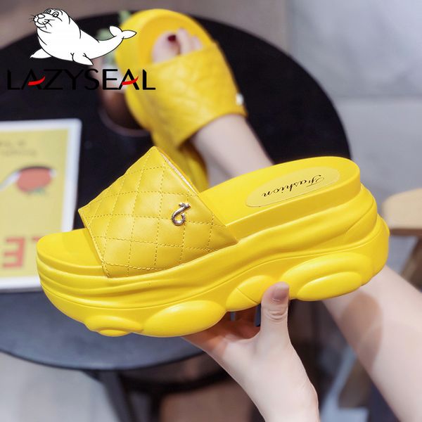 

lazyseal platform slippers woman slides with metal decoration 2020 new summer beach women wedge shoes non-slip ladies flip flops x1020, Black
