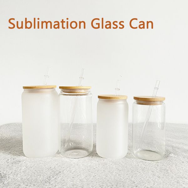 

12oz/16oz wide mouth glass jar tumbler sublimation blank juice cup clear diy ice water cups with bamboo lid car travel cola beer can