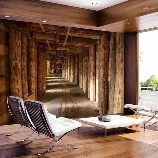 

retro 3d big tree wood heads tunnel p wallpapers for walls restaurant cafe industrial decor extended space wall paper 3d1