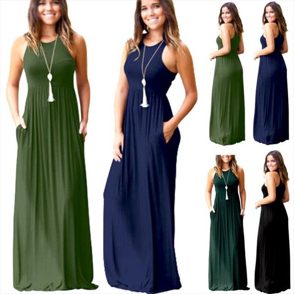 

новый 2019 лета женщин сплошной платье boho повседневный длинные maxi партии вечера рукавов высокой талией бич платья сарафаны, Black;gray