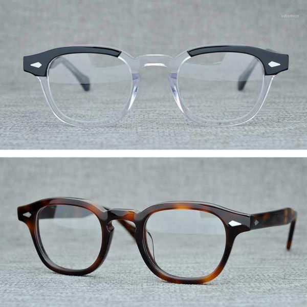 

round handmade acetate frame women johnny depp glasses men brand designer computer goggles optical spectacle frame demi myopia1, Black