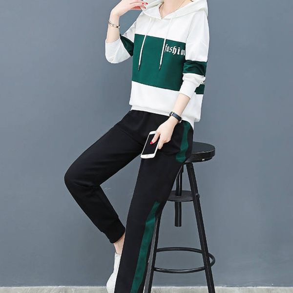 

hmjtq sports and leisure large running 2020 new korean women's women loose versatile hooded sweater sweatersweater suit set piece two b, Gray