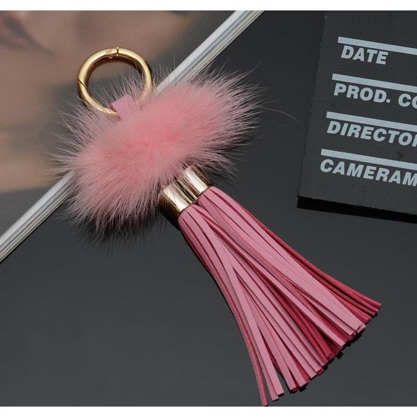 

new leather tassels with mink fur ball key chain with two tassels for car keychain bag key ring jewelry eh815 f sqcywe, Silver