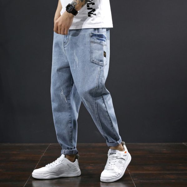 

lmyy6 four seasons harlan nine-point pants loose jeans large size jeans men jeanstrousers and jeansfat ins men's trendy small feet nine, Blue