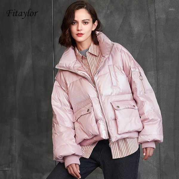 

fitaylor winter women bread short white duck down parkas stand collar female windproof warm thick coat zipper snow loose outwear1, Black