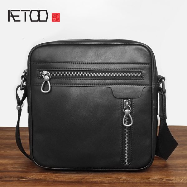 

aetoo genuine leather shoulder bag, first layer leather business casual messenger bag, fashionable leather men's bag