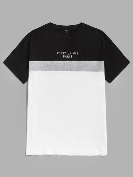 

men slogan graphic colorblock tee 176w#, White;black