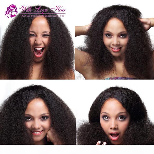 

coarse yaki peruvian 150% density kinky straight hair glueless full lace wigs & lace front wig color #1b human hair wigs for black women