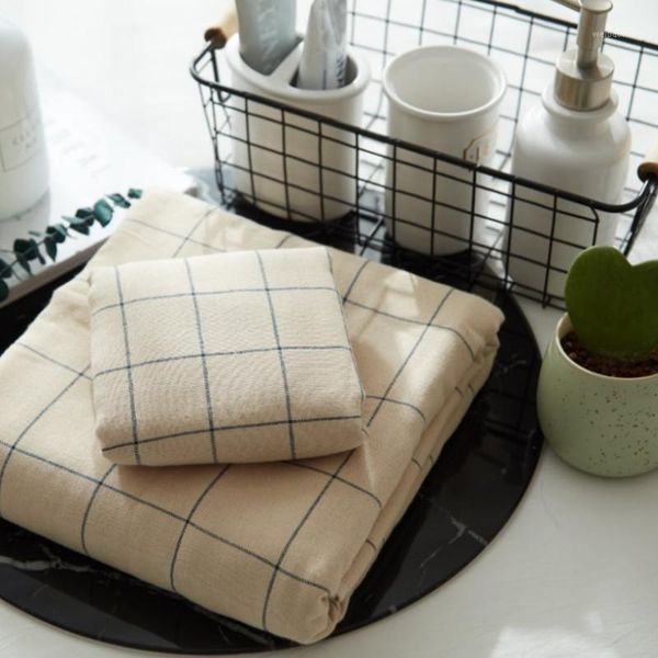 

towel meilun style plaid gauze cotton super soft 2 pieces face and bath set1