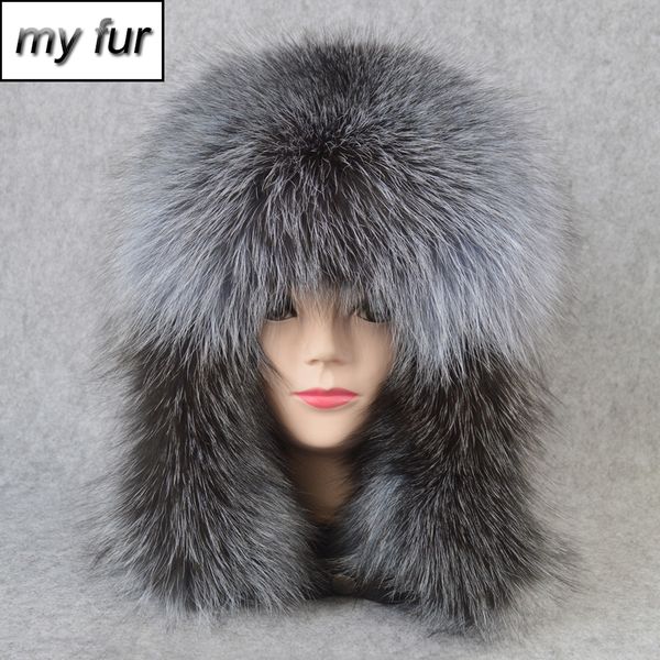 

2019 outdoor 100% natural real fox fur bomber hat winter warm soft real fox fur cap women quality genuine leather hats t200104, Blue;gray