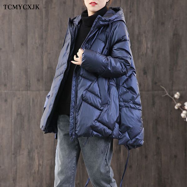 

2020 mid-length winter jacket fashion new womens down cotton jackets simple design hooded coats warm thicken short casual parka, Black