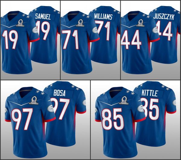 Jersey San Francisco''49ers''Men 97 Nick Bosa 85 George Kittle 19 Deebo Samuel 44 Juszczyk''NFL''Women Youth Custom Royal Game NFC Pro Bowl