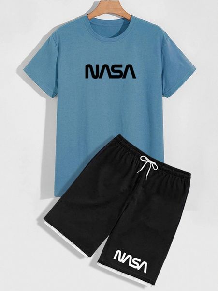 

men letter graphic tee with shorts v6ab#, Gray