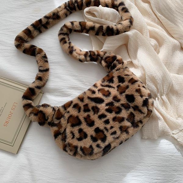 

зимний trend leopard сумка 2020 женщин девушки furry сумки на ремне сумки урожай дизайнерские малый плюшевые мягкие женщина багет сумки