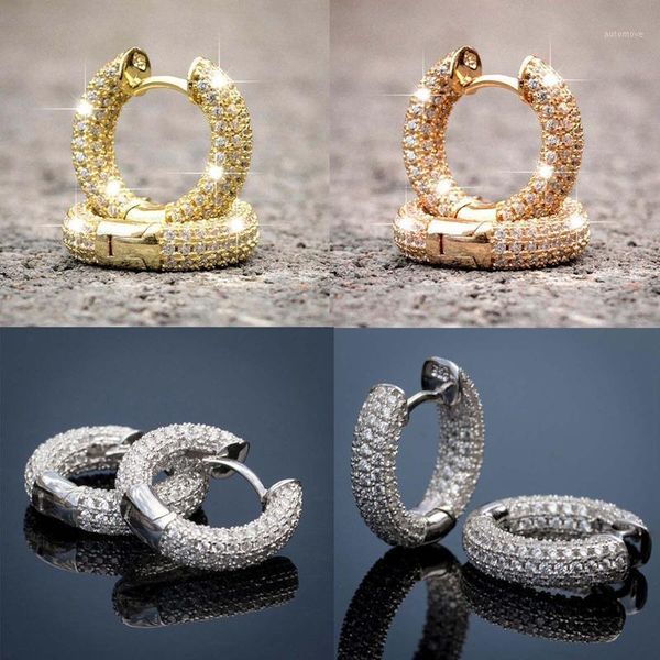 

fashion round circle stud earring hip hop bling micro paved cz stud earrings for women men1, Golden;silver