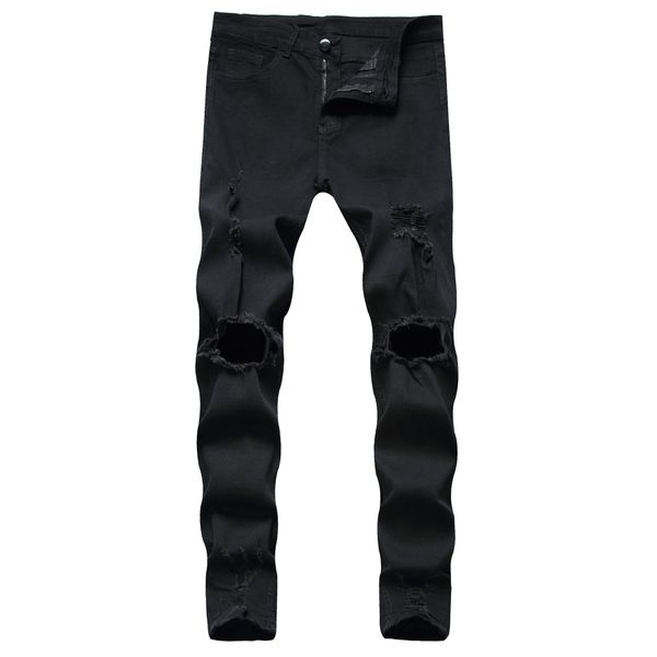 

new men's jeans hole stretch tights pants men's denim trend jeans, Blue