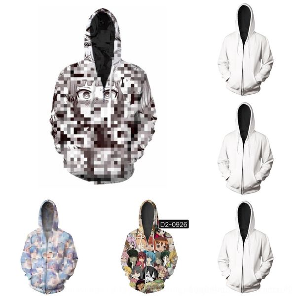 

hlm7a women's 3d zipper with printing hat sweater casual men's pullover sweater pullover and cartoon cosplay anime surroundings sz, Black