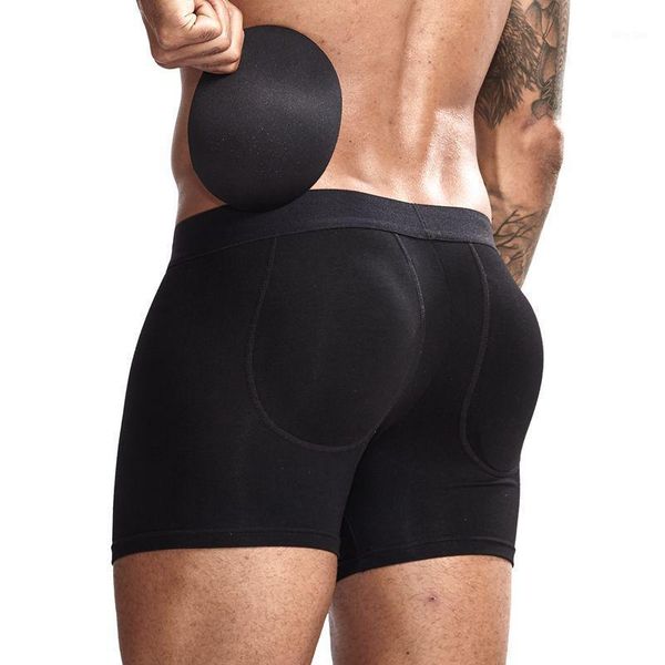 

jockmail boxer men underwear men's butt-enhancing padded trunk removable pad of bulifter gay men underwear black white1, Black;white