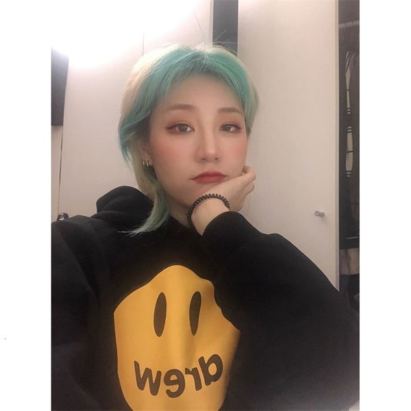 

drew face smiley high street loose-fit hooded men's ins stylish star sweatshirt matching hoodies fog, White;black