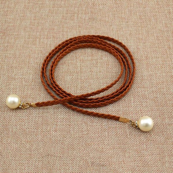 

women fashion knotted waist chain dress woven waist rope female decorative pearl belt nov99, Black;brown