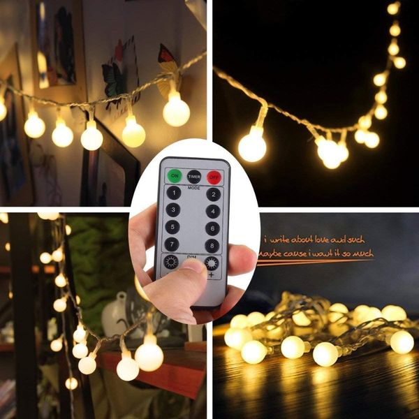 Sfera LED String Light 80Led Luci stellari impermeabili Alimentato a batteria Fiocco di neve Fata Globo Stringhe Illuminazione con illuminazione a distanza