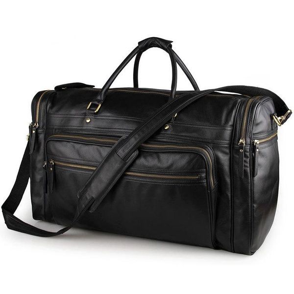 

large-capacity genuine leather travel bag first layer leather leisure luggage handbag comfortable waterproof black bag ld780