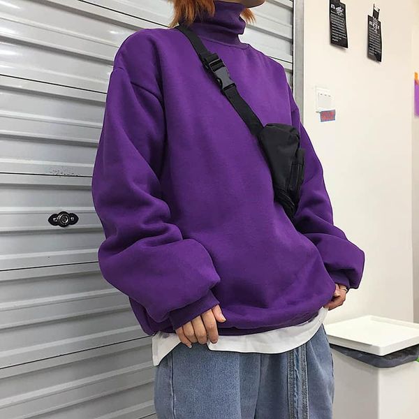 

harajuku sweatshirts men's solid turtleneck pullovers women jumpers gothic purple black velvet streetwear clothing