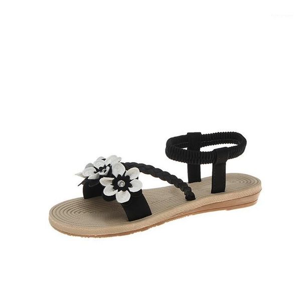 

slippers 2021 china summer sandals women's open toed flower shoes flat bottomed with roman beach women1, Black