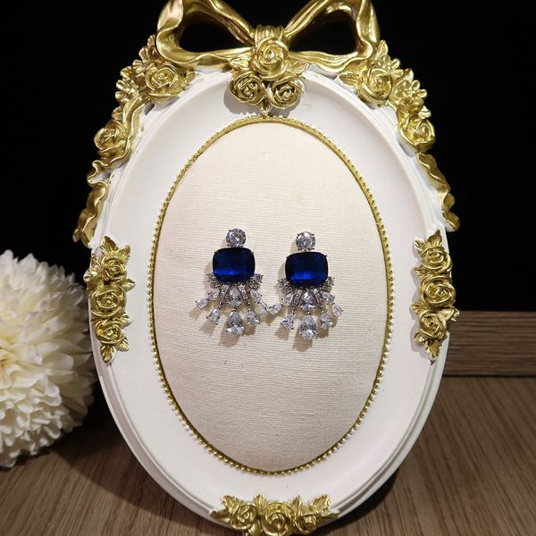 

fashion trend high blue diamond earrings prom party superior quality celebrity earrings silver needle anti, Golden