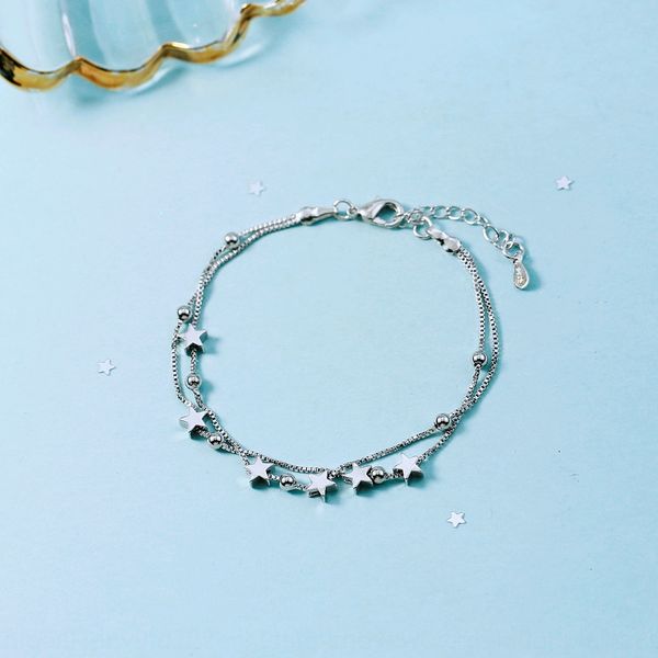 

lovely and sweet all over the bracelet stars stars and starssky star silver bracelet double star jewelry simple box chain valentine's g, Golden;silver