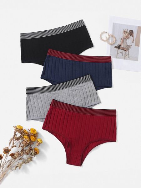 

4pack plus striped panty set l5v6#, Black;white