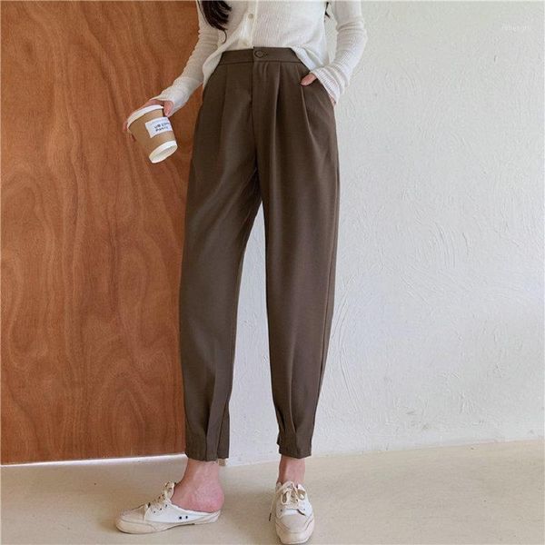 

elegant high waist harem pants for women casual pockets formal suit pants female thin and straight trousers 20201, Black;white