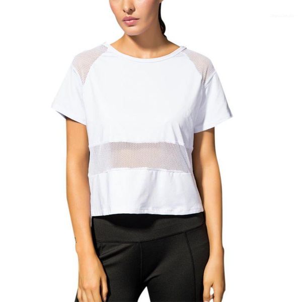 

yoga outfits women summer mesh shirt female running sport fitness breathable tanks black gym quick dry workout dance t-shirt1, White;red