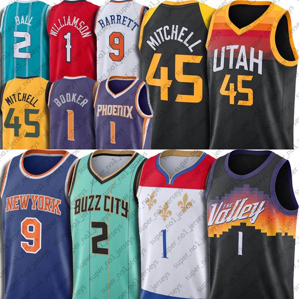

donovan devin mitchell booker jersey basketball lonzo zion ball williamson jerseys rj 9 barrett city, Black;red