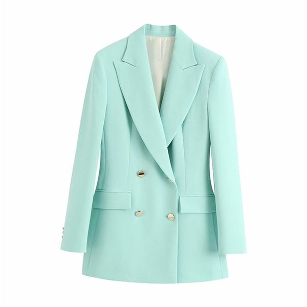 

women casual blue linen za summer fashion double breasted long sleeve solid outwear jacket blazer femme y201026, White;black