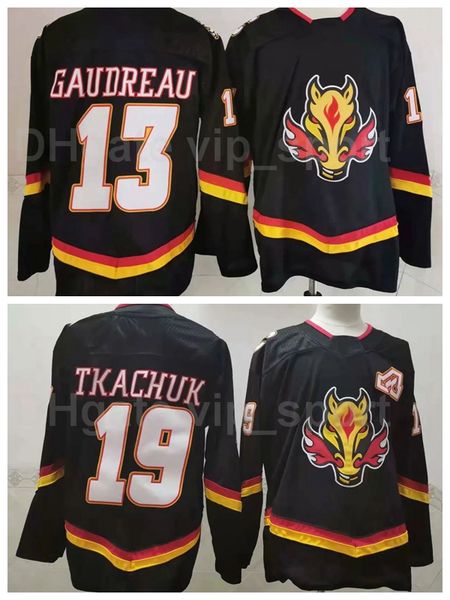 

2021 reverse retro hockey 13 johnny gaudreau jersey men calgary flames 19 matthew tkachuk all stitched color black breathable high quality, Black;red