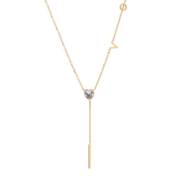 

heart crystal pendant necklaces gold plated titanium steel clavicle necklaces for women fashion necklace jewelry gifts, Silver
