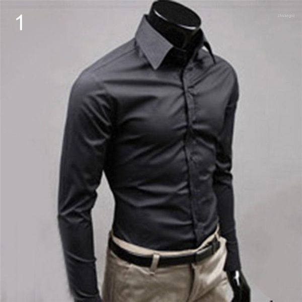 

men luxury casual formal shirt long sleeve solid color slim fit business dress shirts, White;black