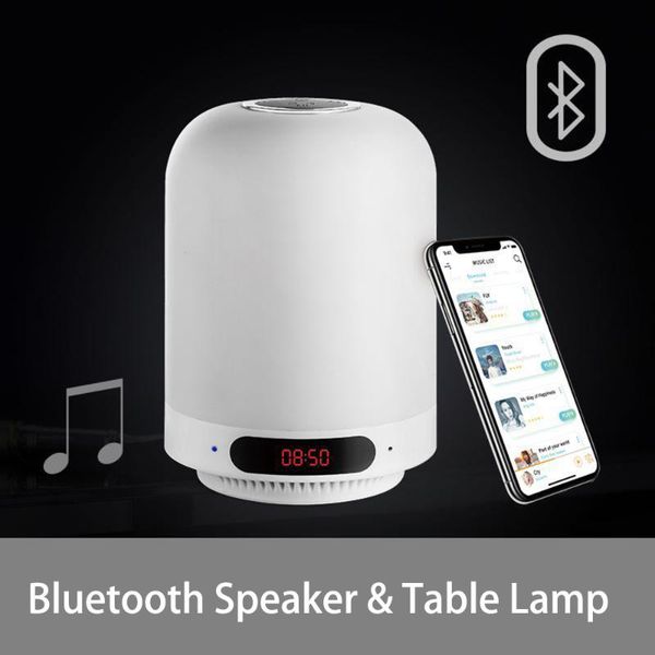 

simple bluetooth speaker portable wireless support tf card fm aux bass for mobile phone touch colorful night light alarm clock