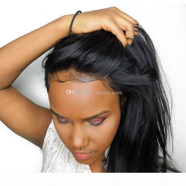 

130% плотность фронта шнурка человеческих волос парики перуанский волос девственницы передний парики шнурка прямой полный парик человеческих, Black;brown