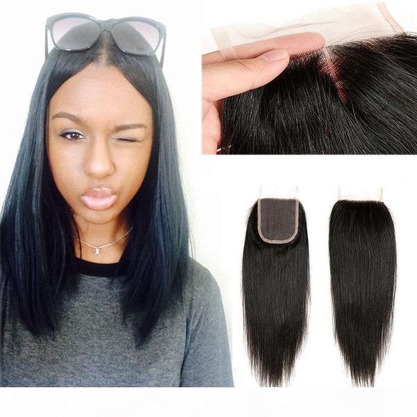 

part, middle part, 3 part 4x4 lace closure with 3 bundles silky straight 100% brazilian virgin human hair weave extension natural color, Black;brown