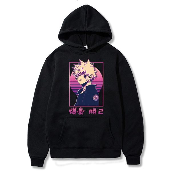

harajuku my hero academia hoodies bakugou katsuki printed men's hoodie streetwear long sleeve sweatshirts drop shipping, Black