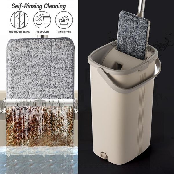 

squeeze hand flat mop bucket with stainless steel handle wet dry floor cleaning 360 rotatable heads with reusable mop pads bbyaon