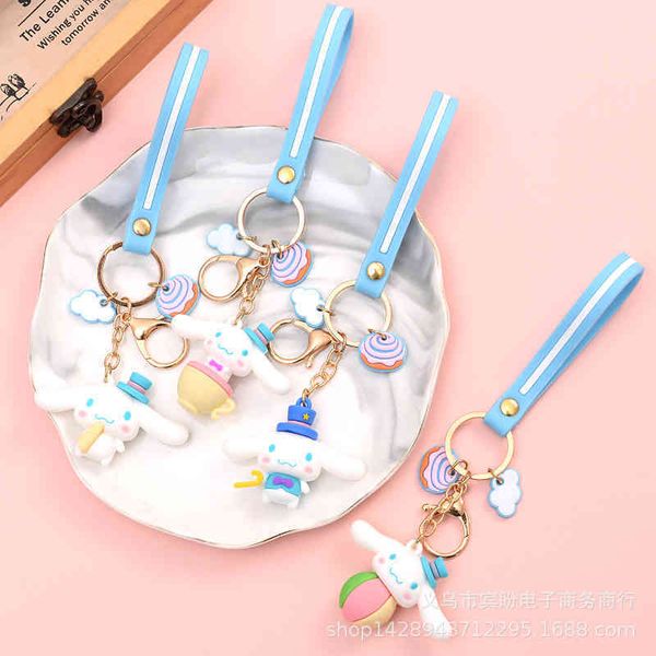 

keychains korean cartoon jade guigou key big ear white dog bag pendant three dimensional lovely car, Silver