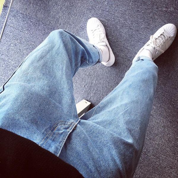 

spring autumn 2020 fashion teenagers denim new jeans men's korean style trendy slim feet solid color teenagers jeans1, Blue