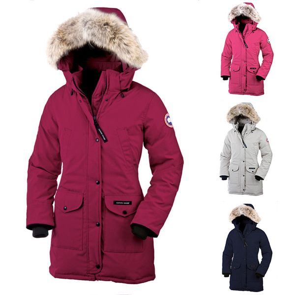 

2020 women canada outdoors fur down jacket hiver thick warm windproof goose down coat thicken fourrure hooded jacket, Black