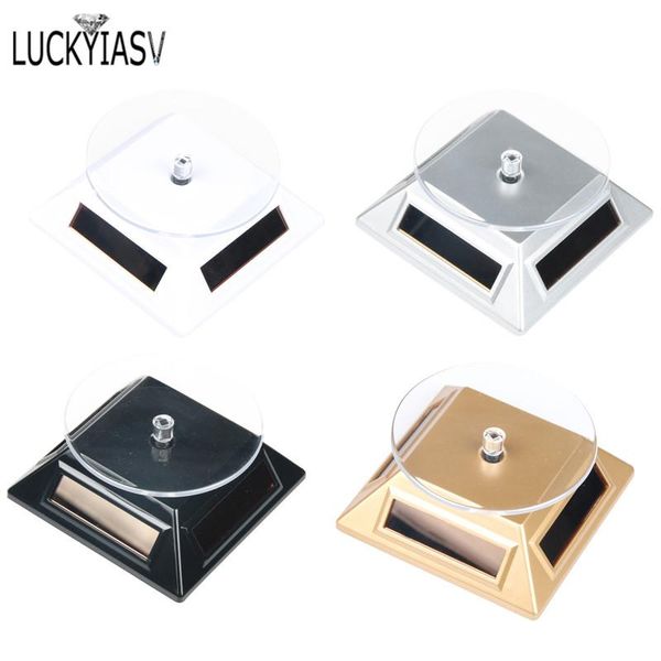 

solar showcase 360 turntable rotating jewelry watch ring phone stand display jewelry organizer hard display stand 4 colors, Pink;blue