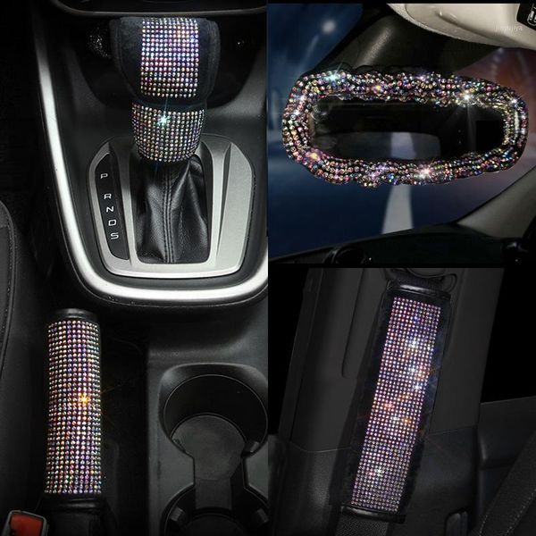 

safety belts & accessories bling colorful rhinestones crystal car seat belt cover shoulder pads gear shifter hand brake set auto interior ac