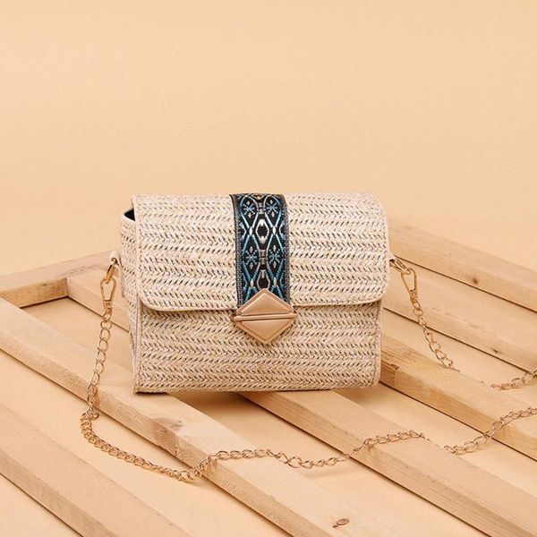 

summer women straw shoulder bag boho embroidery ethnic style messenger bag retro beach lady travel square crossbody shopping