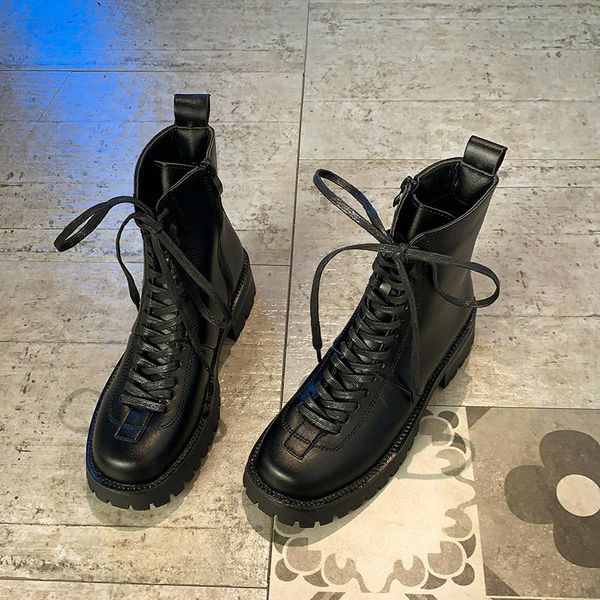 

women's rubber boots autumn shoes boots-women luxury designer round toe booties ladies lace up clogs platform rain 2020 fashion, Black